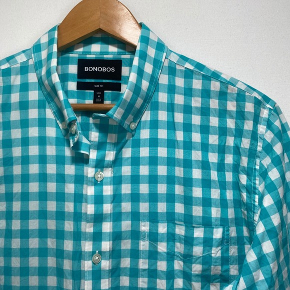 Bonobos Other - BONOBOS Slim Fit Long Sleeve Men M Long Turquoise Gingham‎ Button Down Shirt